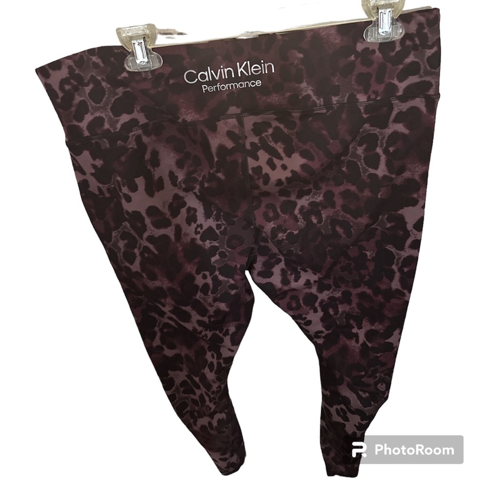 NWOT Calvin Klein performance stretch purple leopard full length leggings 2x - Picture 2 of 5